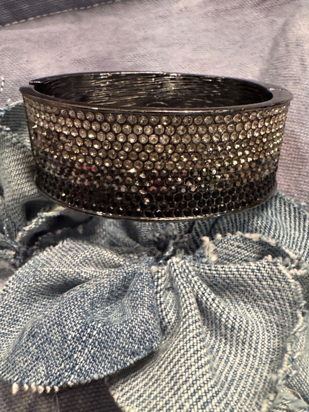 Lia Sophia Black and Silver Crystal Ombre Cuff Bracelet